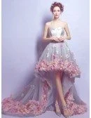 Dreamy High Low Sweetheart Tulle Wedding Dress With Flowers