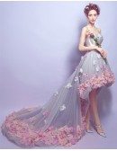 Dreamy High Low Sweetheart Tulle Wedding Dress With Flowers