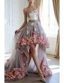 Dreamy High Low Sweetheart Tulle Wedding Dress With Flowers