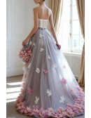 Dreamy High Low Sweetheart Tulle Wedding Dress With Flowers