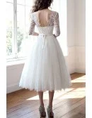 Backless Midi Ivory Bridal Party Dress With 1/2 Lace Sleeves