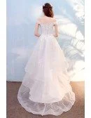 Pretty Lace High Low Beach Wedding Dress with Off Shoulder Outdoor Weddings