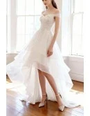 Pretty Lace High Low Beach Wedding Dress with Off Shoulder Outdoor Weddings