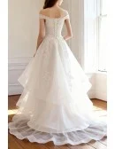Pretty Lace High Low Beach Wedding Dress with Off Shoulder Outdoor Weddings