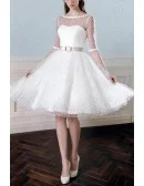 Vintage Polka Dot Knee Length Tulle Wedding Dress with Half Sleeves