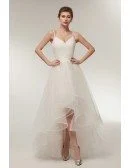 Simple High Low Tulle Beach Wedding Dress with Spaghatti Straps