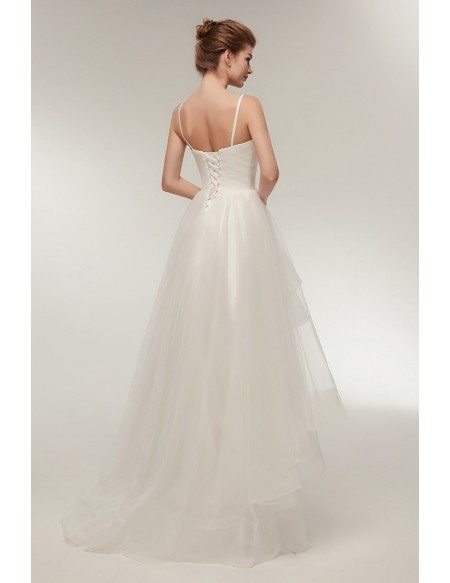 Simple High Low Tulle Beach Wedding Dress with Spaghatti Straps