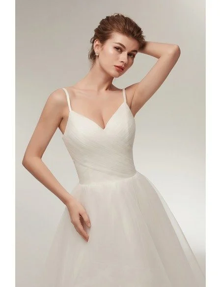 Simple High Low Tulle Beach Wedding Dress with Spaghatti Straps