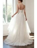 Simple High Low Tulle Beach Wedding Dress with Spaghatti Straps