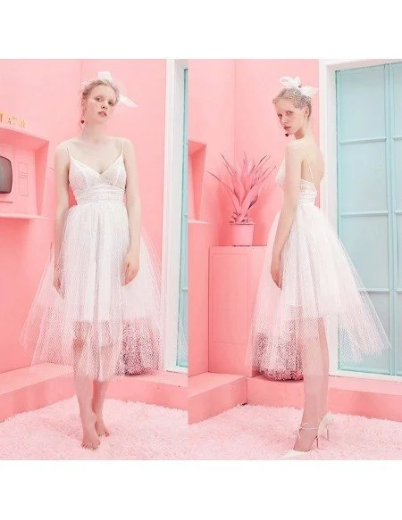 Simple Chic Tutu Tiered Tulle Short Tea Length Wedding Dress with Straps
