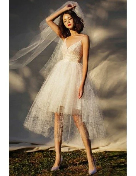 Simple Chic Tutu Tiered Tulle Short Tea Length Wedding Dress with Straps