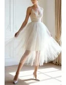 Simple Chic Tutu Tiered Tulle Short Tea Length Wedding Dress with Straps