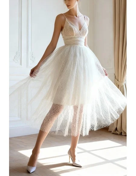Simple Chic Tutu Tiered Tulle Short Tea Length Wedding Dress with Straps