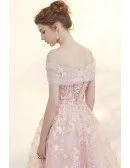 Beautiful Pink Applique Lace Tea Length Tulle Formal Dress