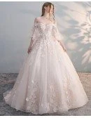 Off Shoulder Ballgown Flowers Princess Wedding Dress Butterfly Sleeves