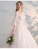 Off Shoulder Ballgown Flowers Princess Wedding Dress Butterfly Sleeves