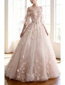 Off Shoulder Ballgown Flowers Princess Wedding Dress Butterfly Sleeves