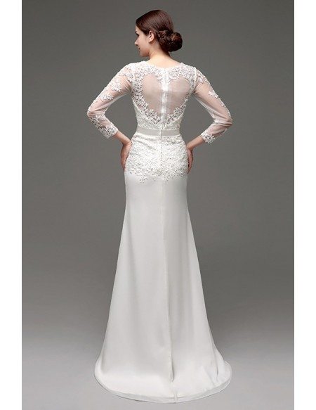 Cheap Vintage V Neck Lace Wedding Dress Fitted With 3/4 Sleeves