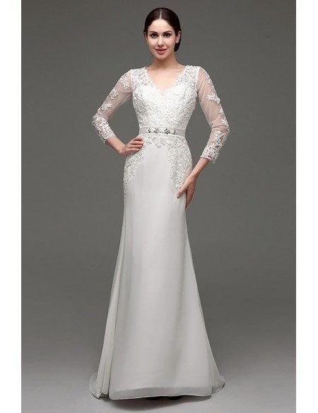 Cheap Vintage V Neck Lace Wedding Dress Fitted With 3/4 Sleeves