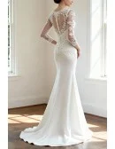 Cheap Vintage V Neck Lace Wedding Dress Fitted With 3/4 Sleeves