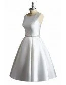 Simple Vintage A Line Satin Short Wedding Dress Reception Sleeveless