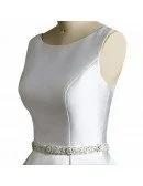 Simple Vintage A Line Satin Short Wedding Dress Reception Sleeveless