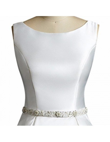 Simple Vintage A Line Satin Short Wedding Dress Reception Sleeveless