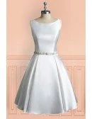 Simple Vintage A Line Satin Short Wedding Dress Reception Sleeveless