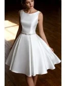 Simple Vintage A Line Satin Short Wedding Dress Reception Sleeveless