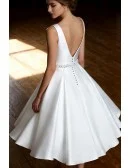 Simple Vintage A Line Satin Short Wedding Dress Reception Sleeveless