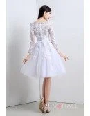 Short A-line Scoop Long-sleeves Knee-length Wedding Dress