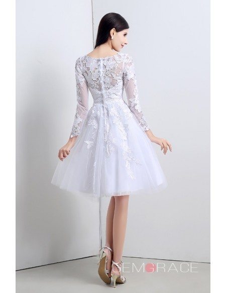 Short A-line Scoop Long-sleeves Knee-length Wedding Dress