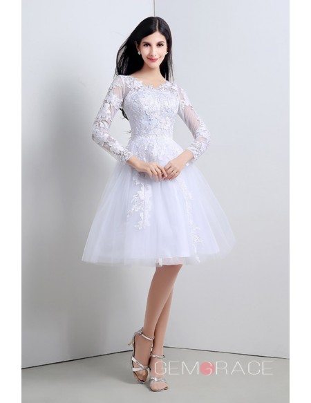 Short A-line Scoop Long-sleeves Knee-length Wedding Dress
