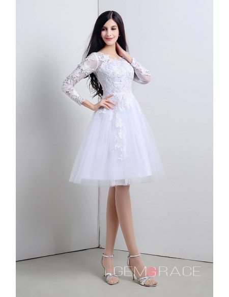 Short A-line Scoop Long-sleeves Knee-length Wedding Dress
