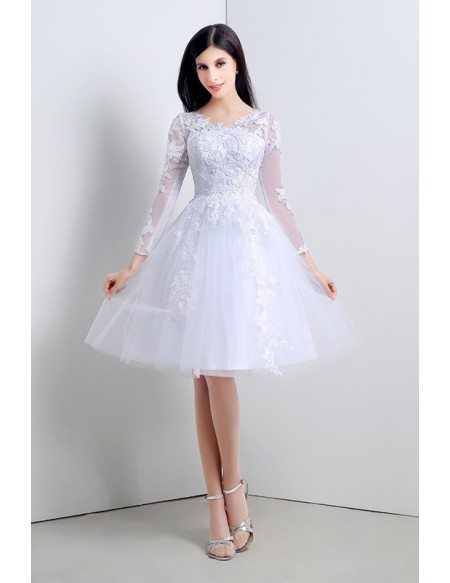 Short A-line Scoop Long-sleeves Knee-length Wedding Dress