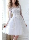 Short A-line Scoop Long-sleeves Knee-length Wedding Dress