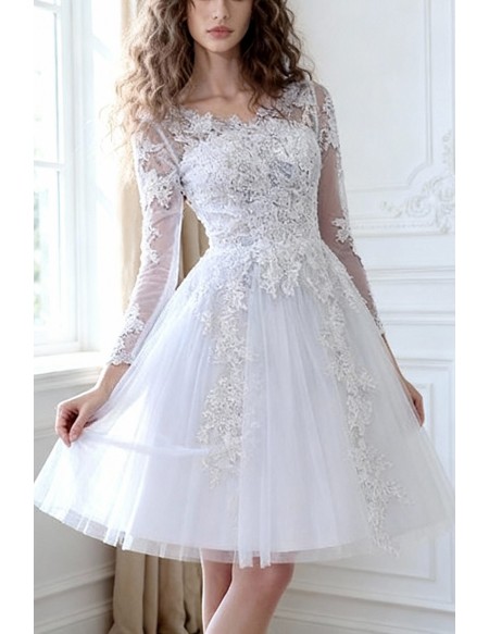Short A-line Scoop Long-sleeves Knee-length Wedding Dress