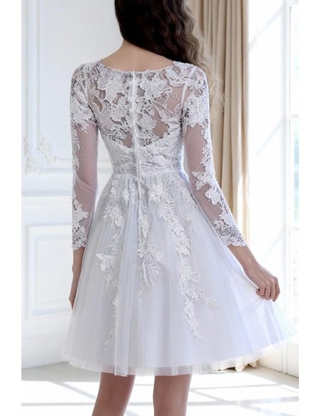 Short A-line Scoop Long-sleeves Knee-length Wedding Dress