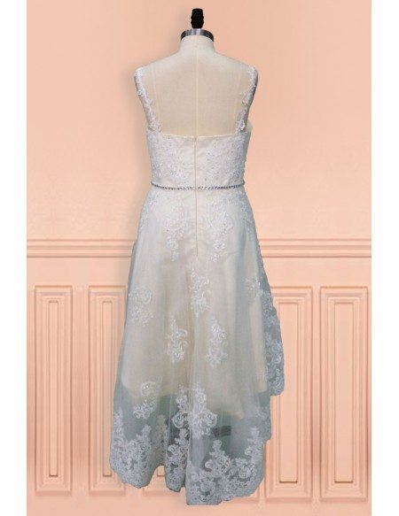 Country Chic High Low Lace Short Wedding Dress with Straps Perfect for Rustic Weddings
