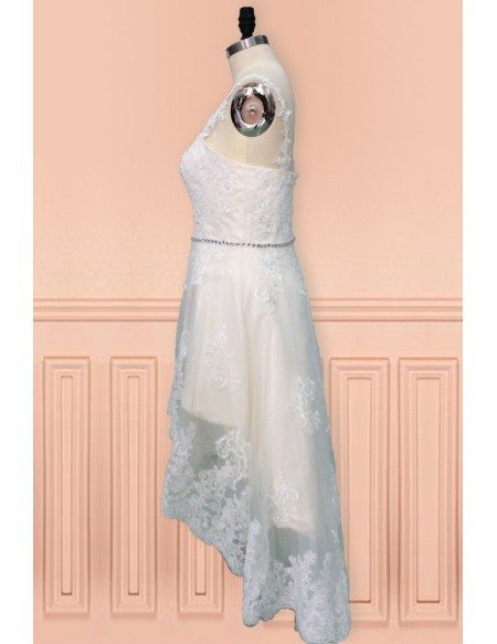 Country Chic High Low Lace Short Wedding Dress with Straps Perfect for Rustic Weddings