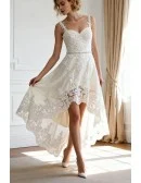Country Chic High Low Lace Short Wedding Dress with Straps Perfect for Rustic Weddings