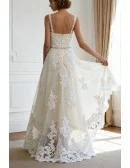 Country Chic High Low Lace Short Wedding Dress with Straps Perfect for Rustic Weddings