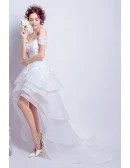 Sexy A-line Off-the-shoulder High Low Tulle Wedding Dress With Lace