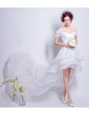 Sexy A-line Off-the-shoulder High Low Tulle Wedding Dress With Lace