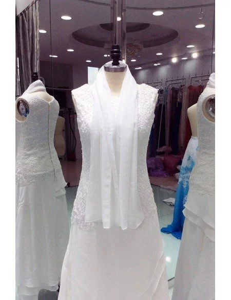 Elegant Ivory Lace Chiffon Ankle Length Older Brides Wedding Dress With Criss Cross
