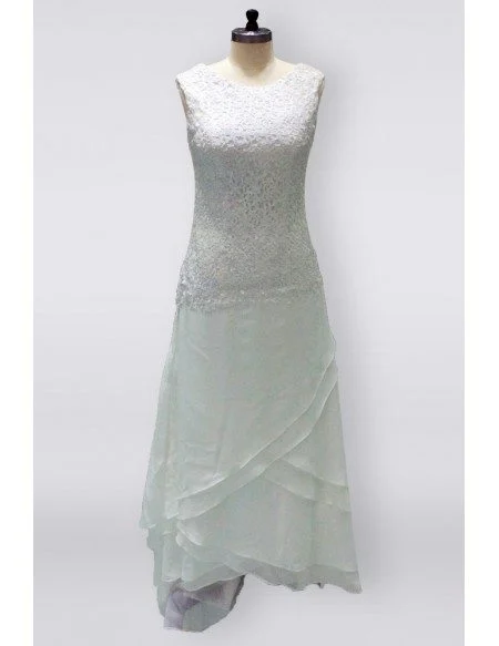 Elegant Ivory Lace Chiffon Ankle Length Older Brides Wedding Dress With Criss Cross