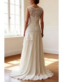 Elegant Ivory Lace Chiffon Ankle Length Older Brides Wedding Dress With Criss Cross