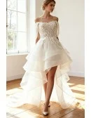 Trendy A-line Sweetheart High Low Organza Wedding Dress With Appliques Lace
