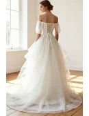 Trendy A-line Sweetheart High Low Organza Wedding Dress With Appliques Lace