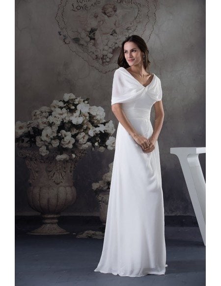 A-line V-neck Floor-length Chiffon Wedding Dress